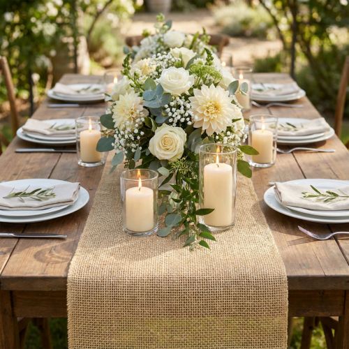 Table runner natural with jute, decorative fabric 29×450cm - Elegant table runner for your festive decoration | Floristik24.co.uk
