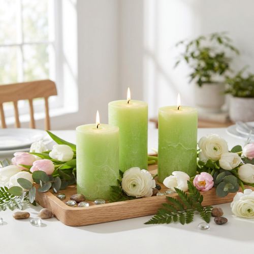 Candle Lime Green​​​​​​​​ solid coloured 60mm x 80mm 4 pcs | Floristik24.co.uk