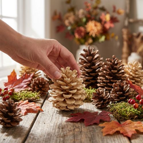 Product Pine cones Pinus Pinea cones cream mixed 5-18cm 25 pcs
