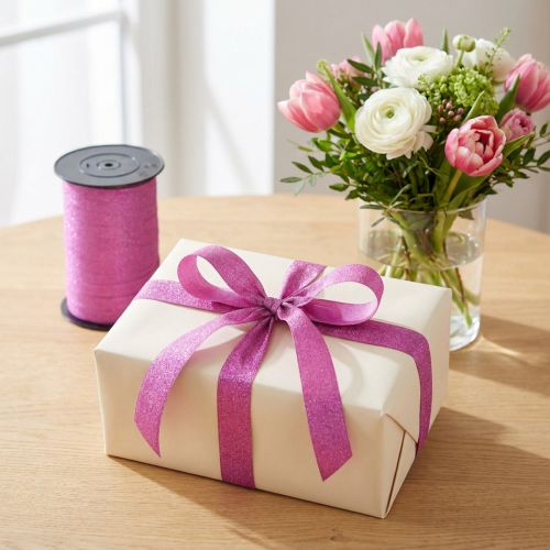 Gift ribbon with glitter Magnetico Metallic Pink 10mm 100m | Floristik24.co.uk