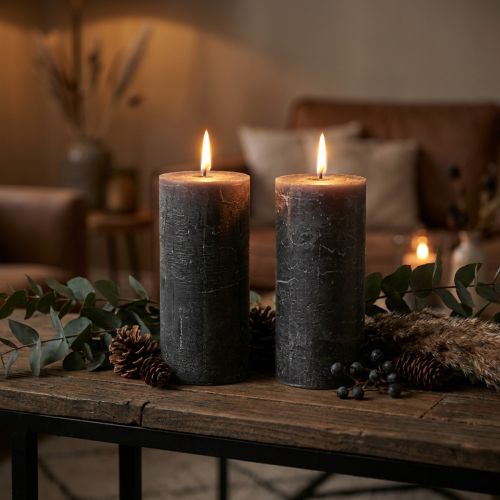 Solid coloured candles anthracite pillar candles 85×150mm 2pcs | Floristik24.co.uk