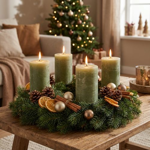 Solid-colored olive green pillar candles, 85x120mm, 2 pieces, for Advent wreaths and table decorations | Floristik24.co.uk