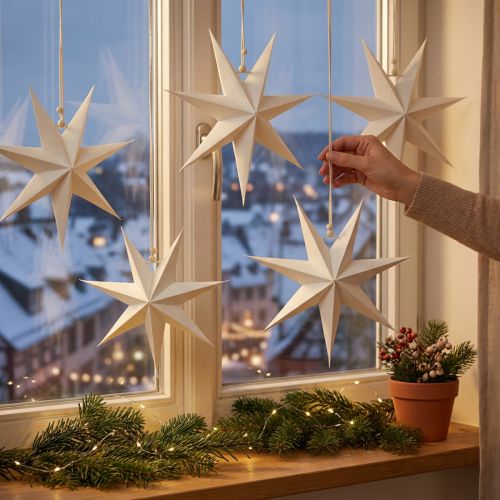 Product Poinsettia window, paper stars Christmas, folding star Ø20cm 4pcs