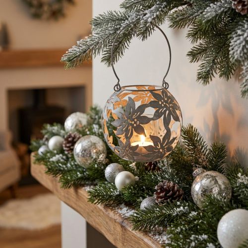 Wind light metal hanging decoration decorative lantern gray Ø14cm H13cm | Floristik24.co.uk