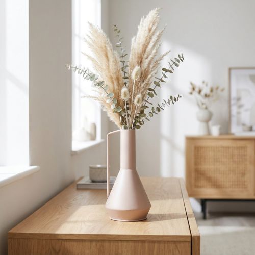 Product Modern decorative metal vase in light pink, 19.5cm; designer decorative jug, 38.5cm high, for dried flowers
