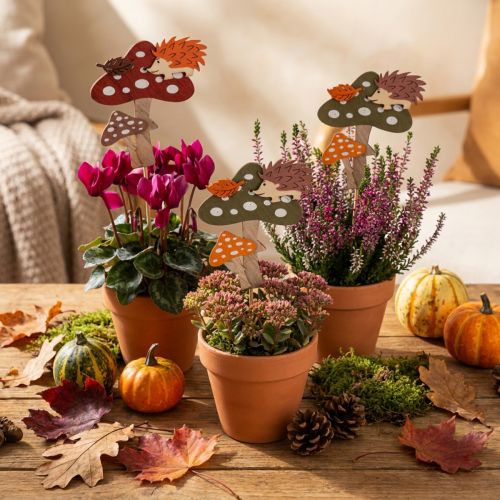 Flower Stick Fly Agaric Decoration Hedgehog Autumn Decoration 8cm 12 Pcs | Floristik24.co.uk