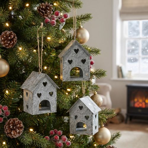 Christmas Decoration Metal House Shabby Chic H9.5cm 3 pcs | Floristik24.co.uk