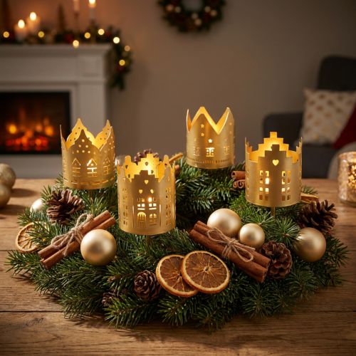 Candle holder city gold tealight holder metal Ø6.5cm 4pcs | Floristik24.co.uk