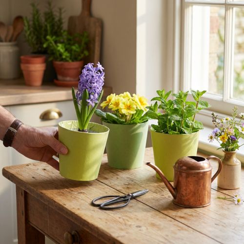 Paper cachepot, planter, pot for planting blue/green Ø13cm H12.5cm 4pcs | Floristik24.co.uk