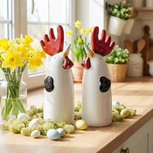 Ceramic Rooster Kitchen Decoration Chicken White H23cm 2 pcs | Floristik24.co.uk
