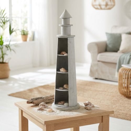 Lighthouse Shabby Chic Cream Summer Decoration Maritime Ø14.5cm H51cm | Floristik24.co.uk