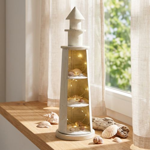 Lighthouse Shabby Chic Cream Maritime Deco Ø13cm H41.5cm | Floristik24.co.uk