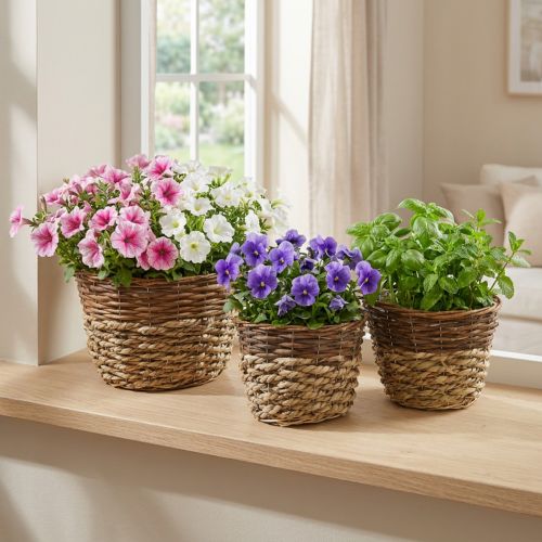 Natural basket for planting, basket decoration, plant bowls natural L21/19/16cm H21/19/16cm set of 3 | Floristik24.co.uk