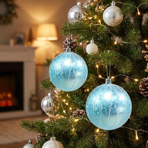 Christmas ball plastic blue-turquoise Ø8cm 2pcs | Floristik24.co.uk
