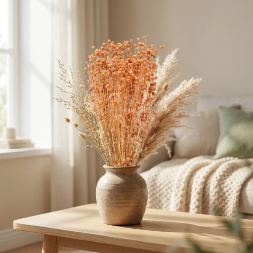 Dried Flax Flowers Apricot Natural 80g Boho Home Decor | Floristik24.co.uk