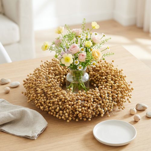 Natural Flax Wreath 28cm Ø - Dried Boho Decoration | Floristik24.co.uk