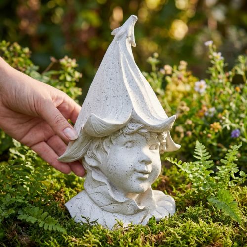 Product Decorative gnome head figurine for stylish garden and living room accents, grey, 30cm