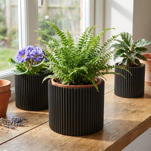 Planter Paper Flowerpot Black Ø19cm H14cm 3 pcs | Floristik24.co.uk