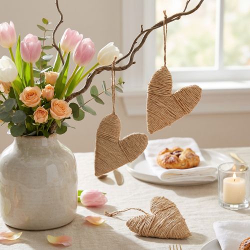 Hearts for hanging hemp and raffia decoration natural H10.5cm 8 pcs | Floristik24.co.uk