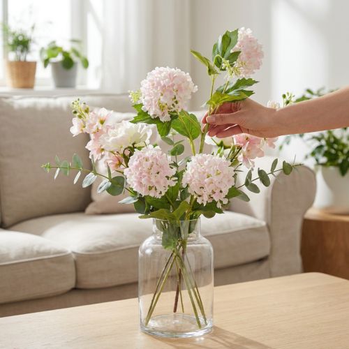 Snowball Plant Artificial Flowers Pink White L78cm 2pcs | Floristik24.co.uk