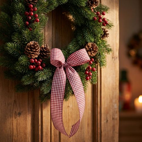 Product Gift ribbon Checked Bordeaux 15mm 20m