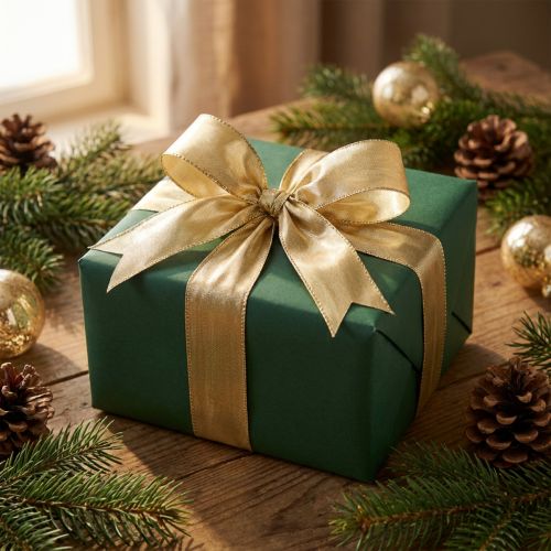 Product Gold gift ribbon with wire edge, 25mm wide, 25m long