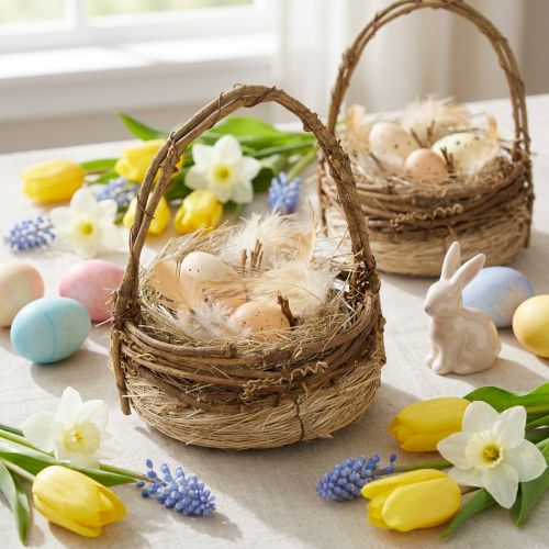 Product Easter basket with quail eggs artificial egg basket vines Ø12cm 2 pcs