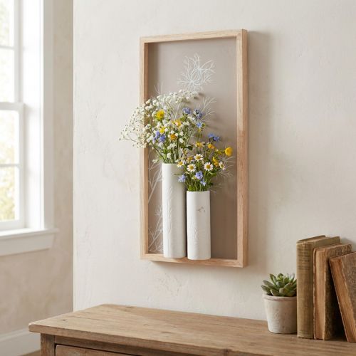 Wooden wall art decoration with ceramic vases H35cm country style | Floristik24.co.uk