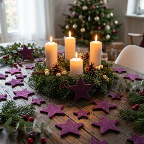 Scatter Decoration Stars Flocked Velvet Stars Purple Berry 4/5cm 40 Pcs | Floristik24.co.uk