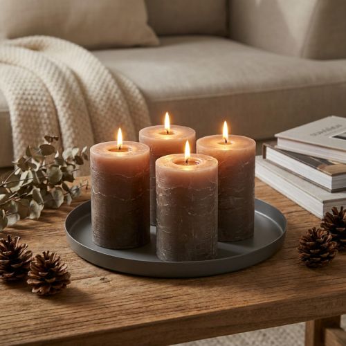 Brown pillar candles, solid color, 70x100mm, set of 4, rustic decoration | Floristik24.co.uk