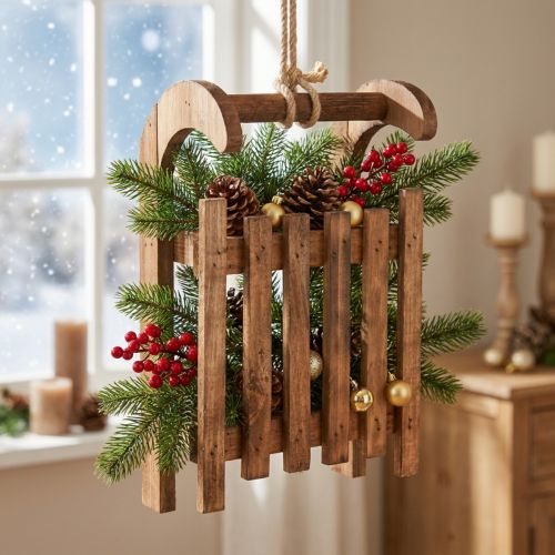 Decorative sleigh brown winter decoration made of wood 30x18x12cm | Floristik24.co.uk