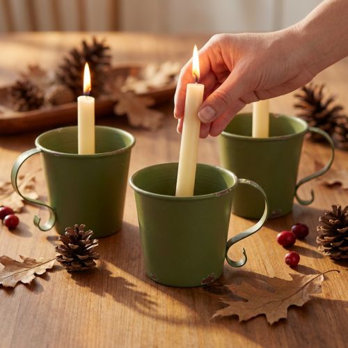 Candle holder vintage cup metal decoration green Ø9.5cm H8cm 3pcs | Floristik24.co.uk