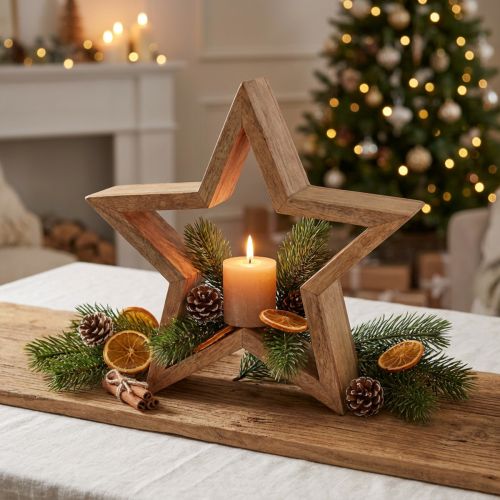 Star decoration wooden table decoration mango wood for standing natural Ø24cm | Floristik24.co.uk