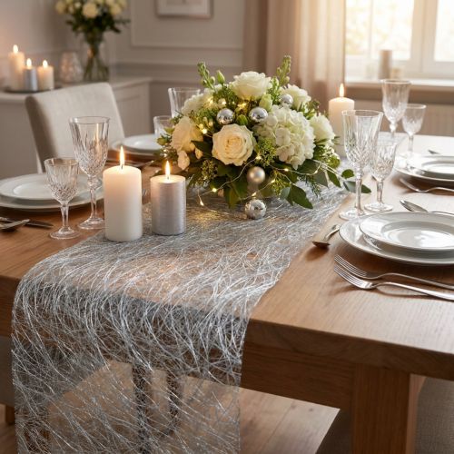 Deco fleece Sizoweb table runner silver 30cm 25m | Floristik24.co.uk