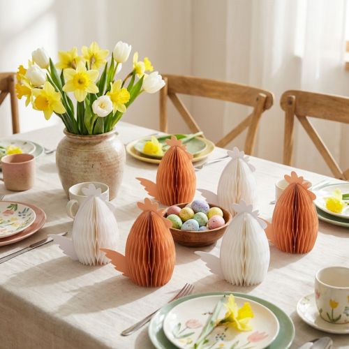 Honeycomb chicken table decoration Easter white orange 11×6.5×12cm 6pcs | Floristik24.co.uk