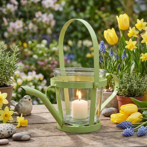 Lantern glass decorative watering can metal green Ø14cm H13cm | Floristik24.co.uk
