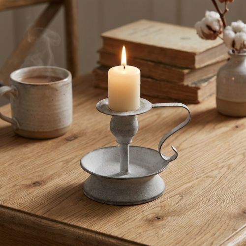 Candlestick metal candlestick handle white grey 12.5cm | Floristik24.co.uk