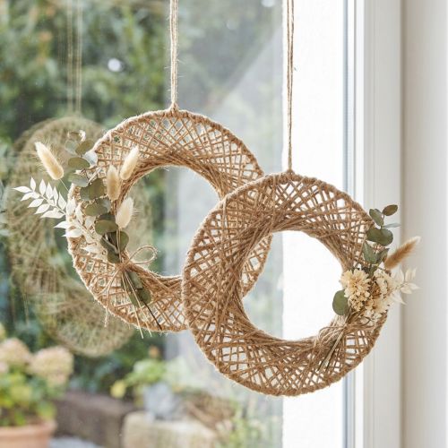Boho Hanging Decoration Rings, Jute Natural Fiber, Ø28cm, Wall Decoration, Window Decoration, Set of 4 | Floristik24.co.uk