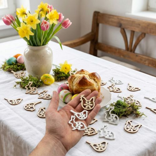 Scatter decoration rabbits, chickens and birds wooden Easter decoration for scattering 72 pcs | Floristik24.co.uk