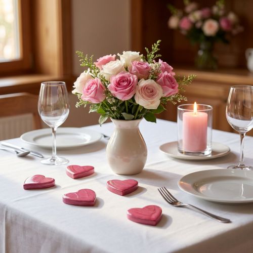Wooden hearts decoration hearts pink shiny scatter decoration 4.5cm 8 pcs | Floristik24.co.uk