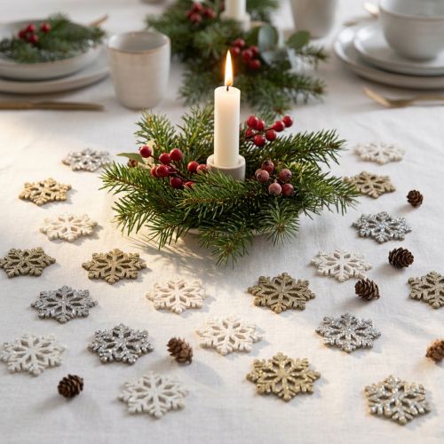 Snowflakes wood glitter mix Ø2cm 144p | Floristik24.co.uk