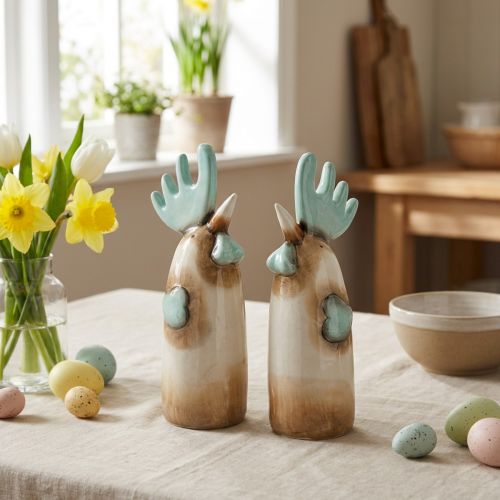 Ceramic Rooster Kitchen Decoration Chicken Light Blue Brown H23cm 2 pcs | Floristik24.co.uk