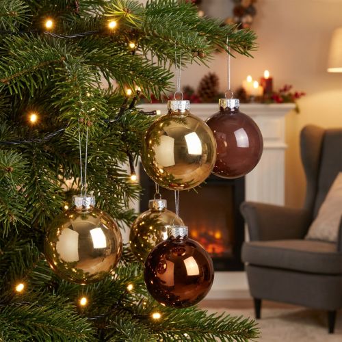 Christmas balls gold brown mix glass balls Ø7.5cm 12 pcs | Floristik24.co.uk
