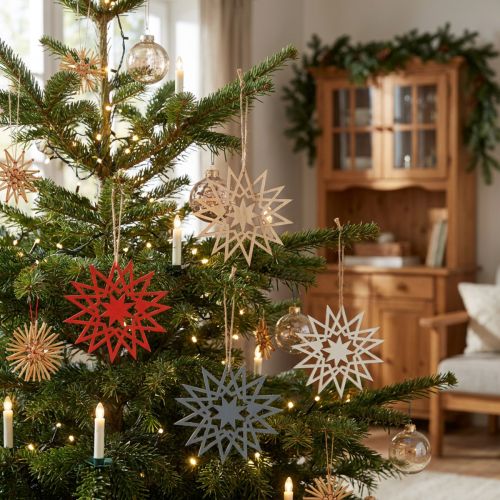 Wooden Christmas stars for hanging, decoration for windows and trees | Floristik24.co.uk