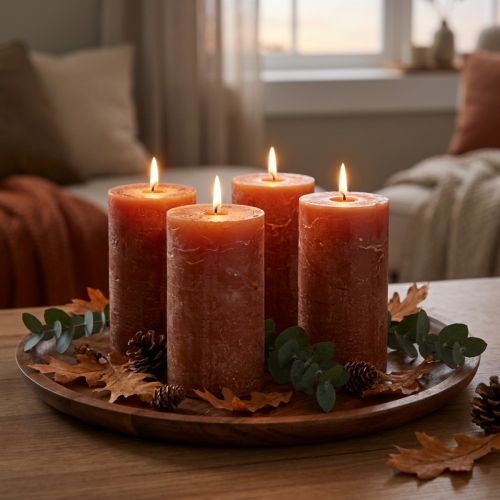 Product Solid-colored pillar candles, reddish-brown, 60x100mm, set of 4, decorative, romantic, rustic