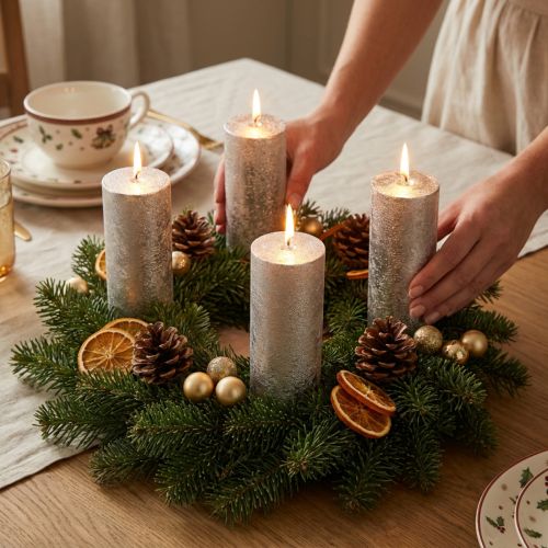 Product Large Taper Candles Platinum Pattern Glitter Ø50×H300mm 4 pcs