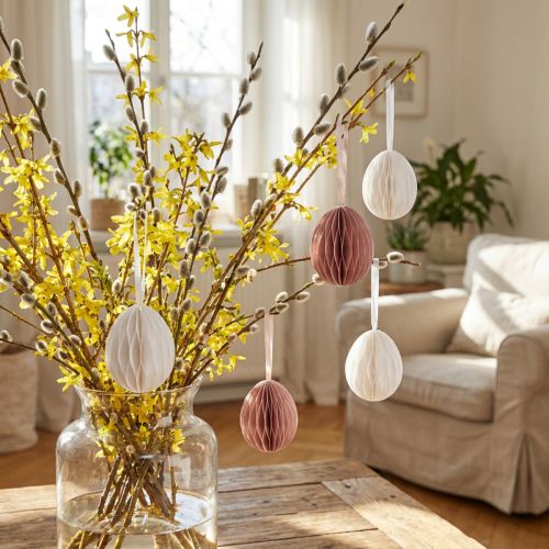 Easter Eggs for Hanging Honeycomb Eggs White Orange 8cm 6 Pcs | Floristik24.co.uk