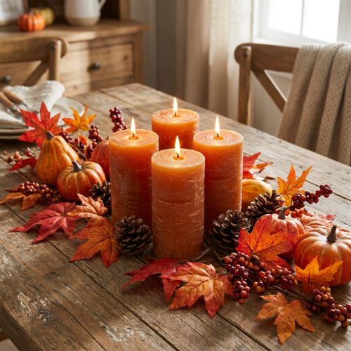 Pillar candles, solid-colored, dark orange Sunset, 50x100mm, set of 4 | Floristik24.co.uk