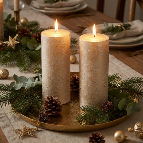 Pillar candles, set of 2, solid-colored light gold, 85×200mm - Long burning time, elegant table decoration | Floristik24.co.uk