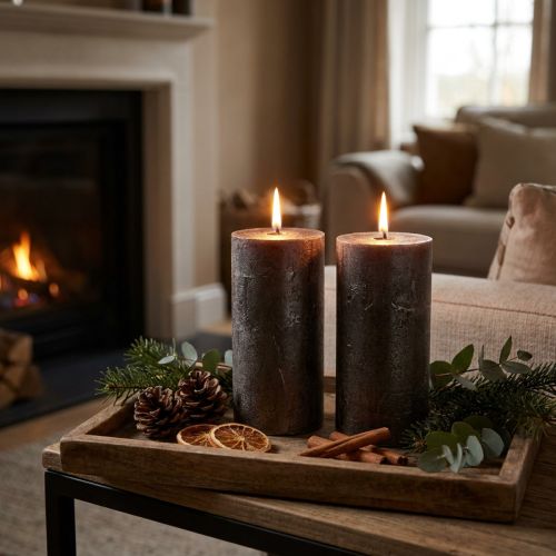 Copper metallic pillar candles, 85×150mm, set of 2, colored throughout, for stylish decoration & festive atmosphere | Floristik24.co.uk